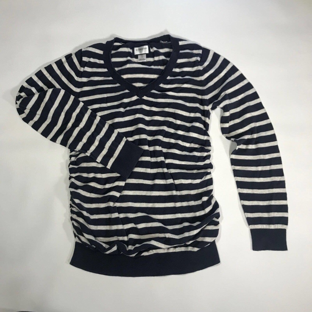 Motherhood Maternity Knit Sweater Top Womens Size Medium Blue and White Stripe
